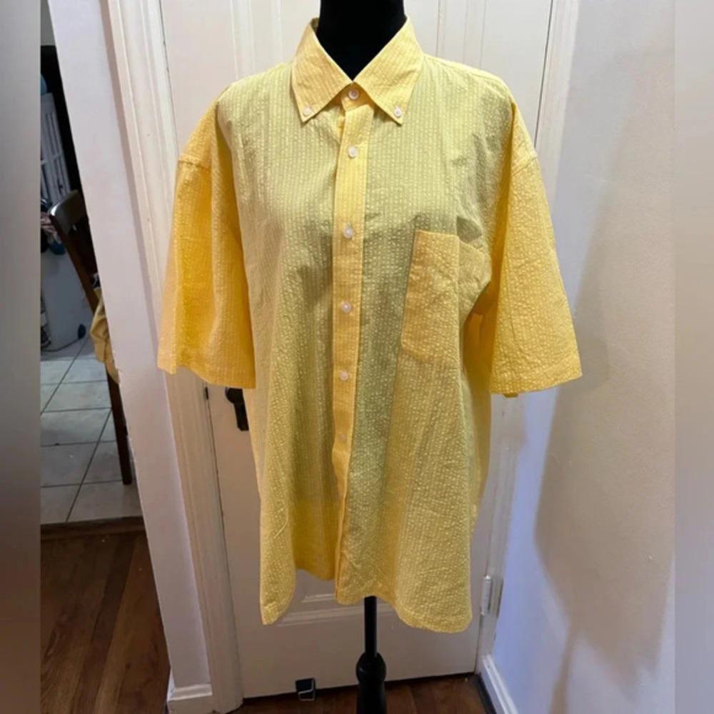 Alan Flusser Yellow and white stripes Button Up Shirt Mens‎ XL excellent shape